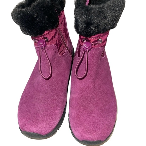 Lands End Women's Ankle Booties Size 8.5B Purple Suede and Nylon Faux Fur Trim - Picture 2 of 10